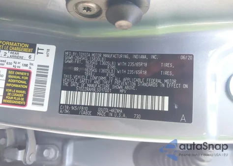 2020 Toyota Highlander Le from USA, damaged, VIN 5TDZZRAH9LS017001